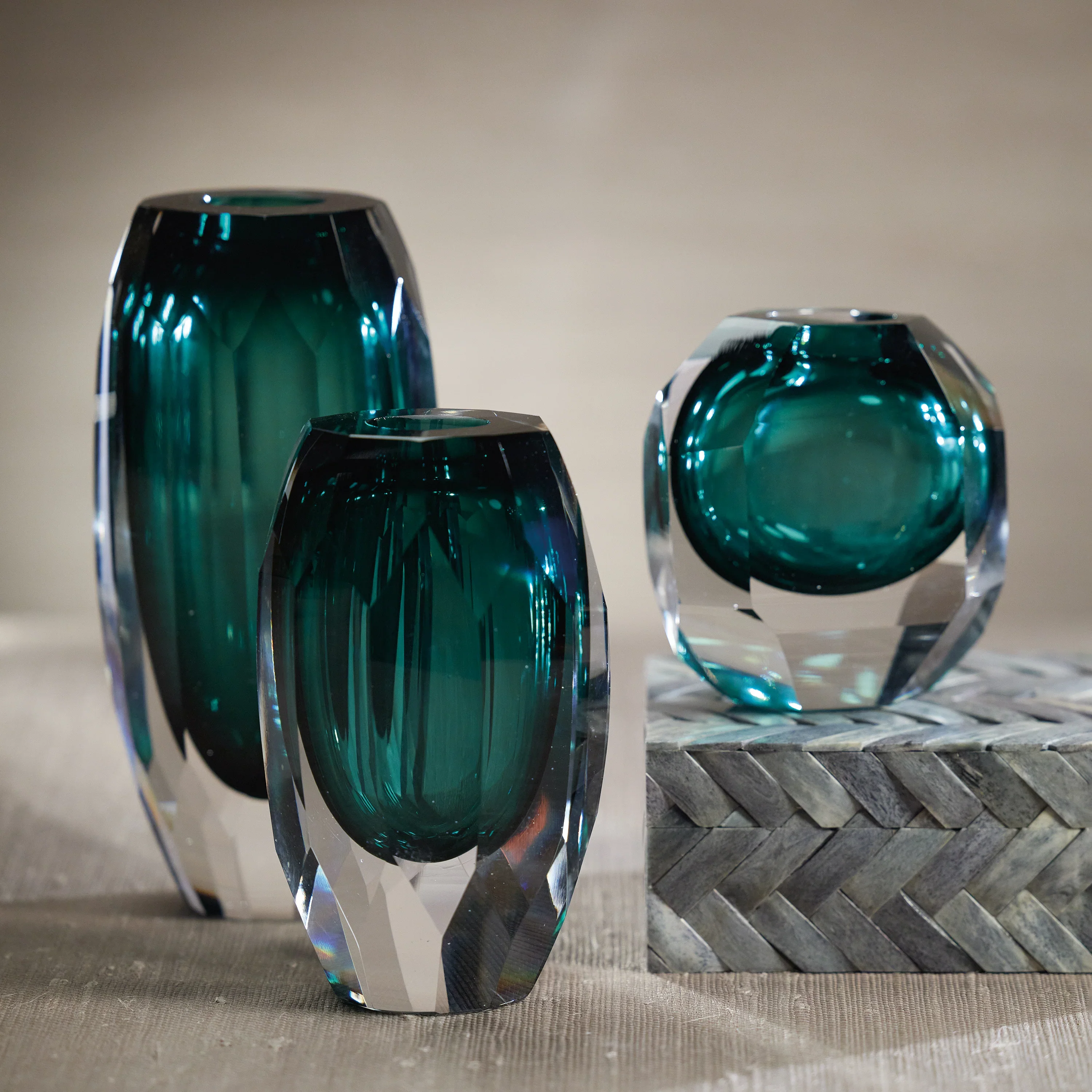 Aman Emerald Cut Glass Vase Large 10” - Image 2