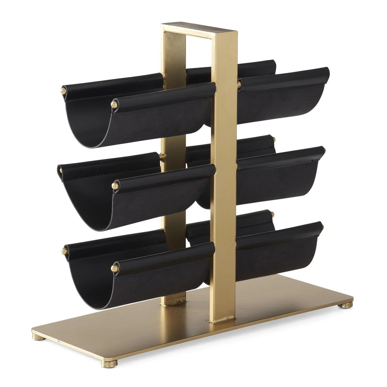 Faux Leather & Brass Wine Bottle Rack