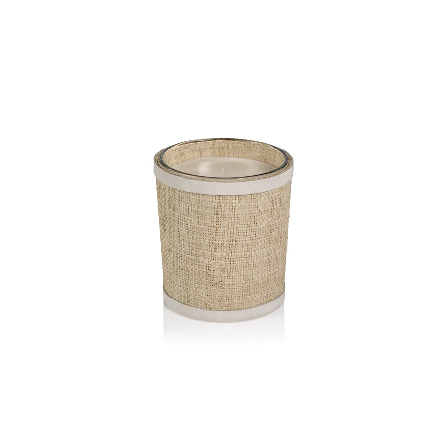 Candle in Natural Raffia Basket with Leather Trim - Image 2