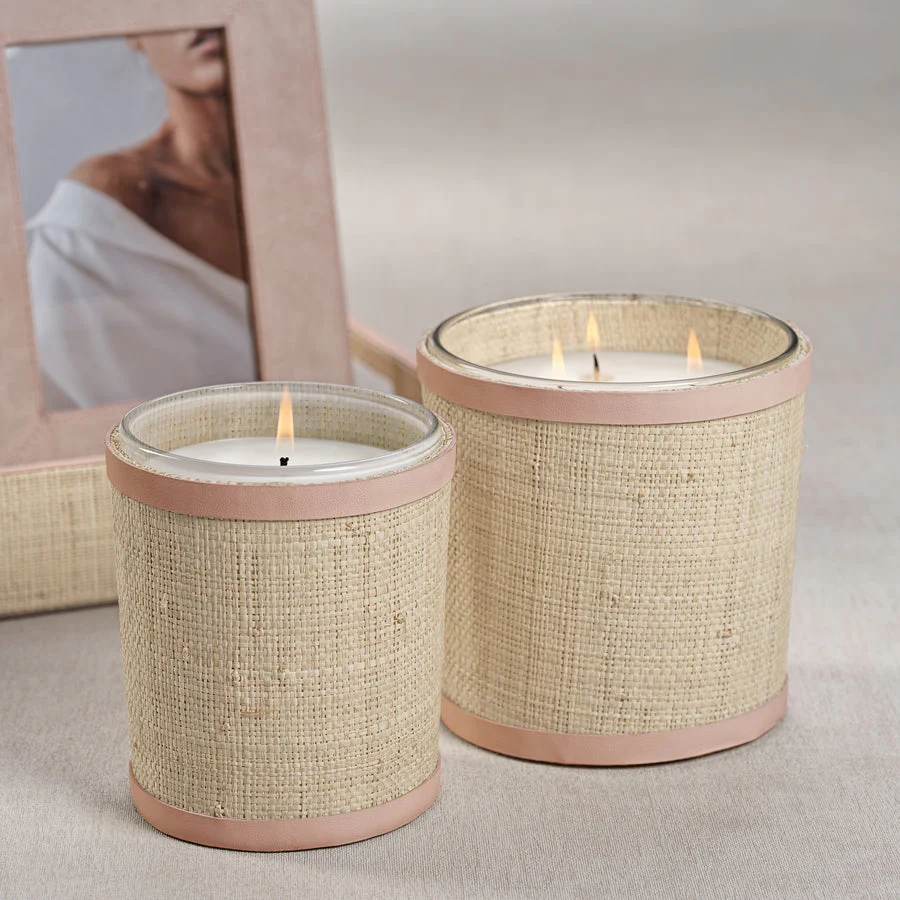 Candle in Natural Raffia Basket with Leather Trim - Image 3