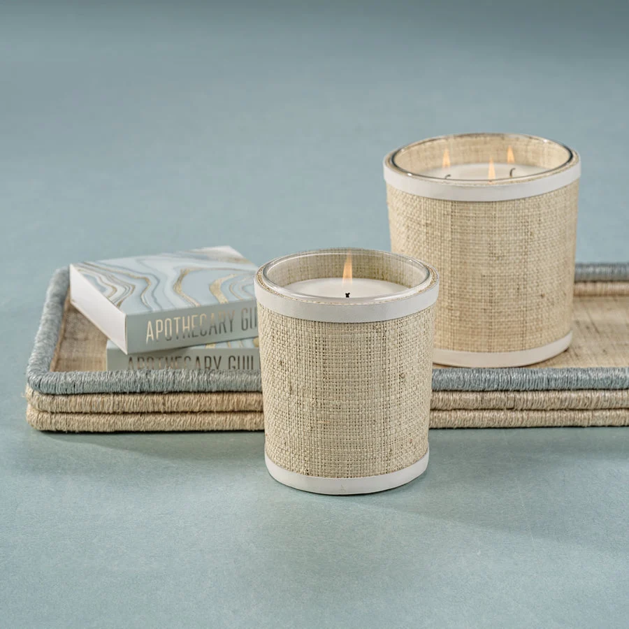 Candle in Natural Raffia Basket with Leather Trim - Image 4