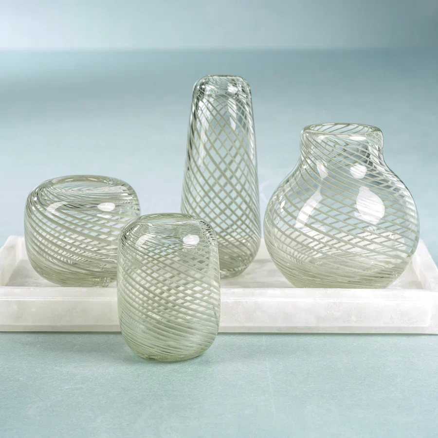Claire Clear Bud Vase with Sea Green Swirl - Image 6