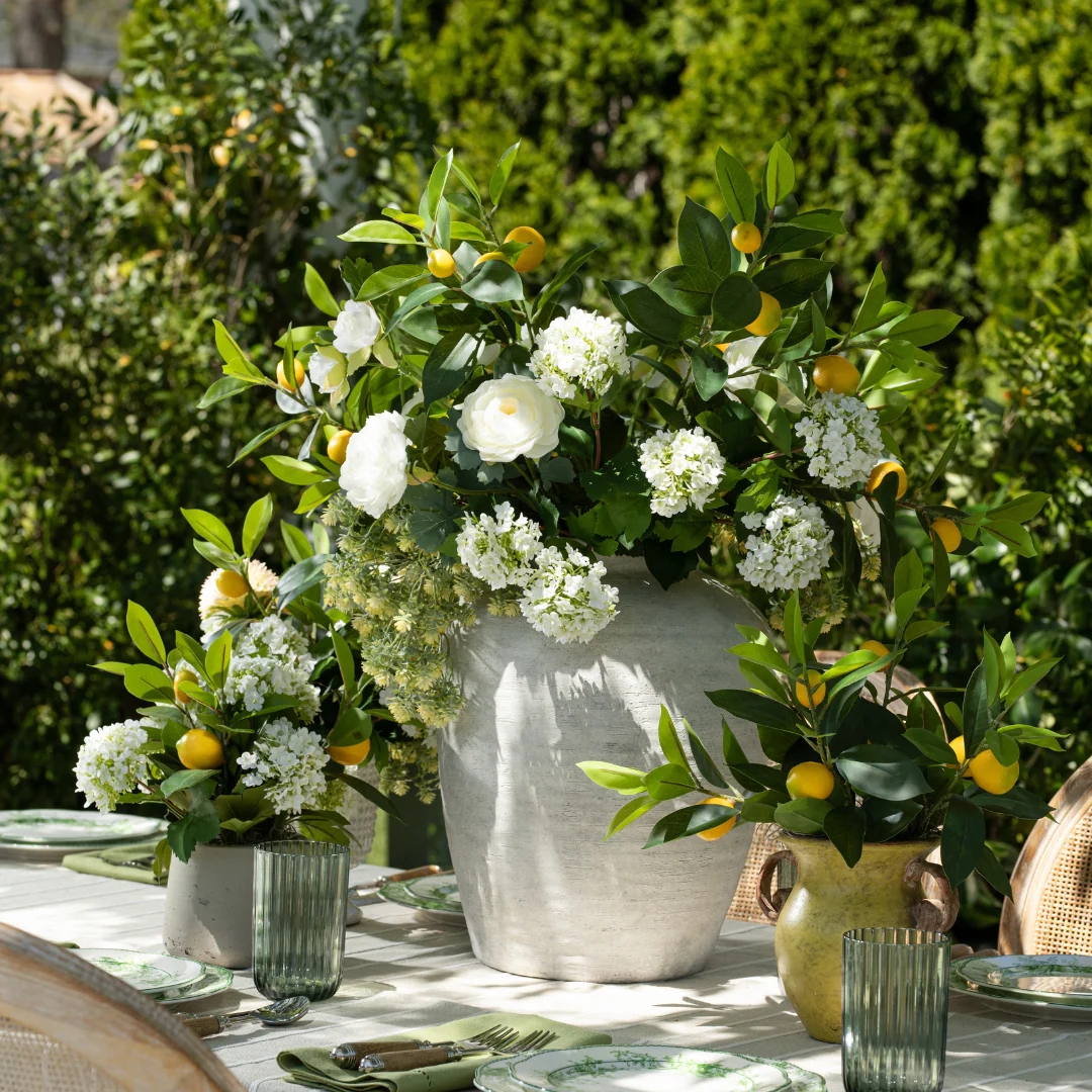 DH Lemons and White Buds in Grey Vase - Image 2