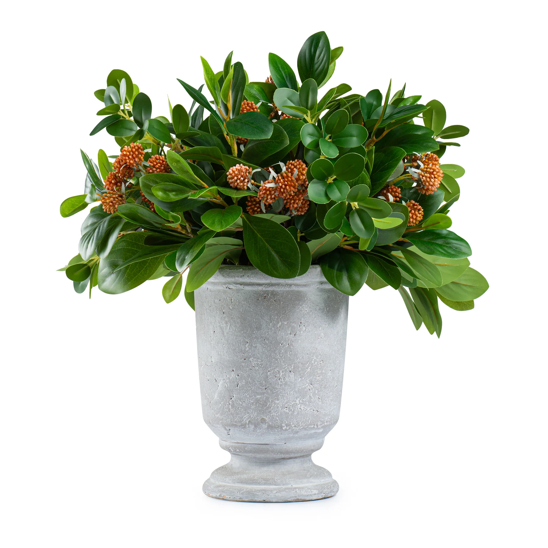DH Orange Berries with Green Leaves in Stone Pot