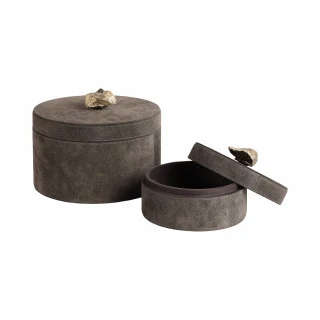 Harare Suede Boxes With Stone Knob Set of 2 - Image 2