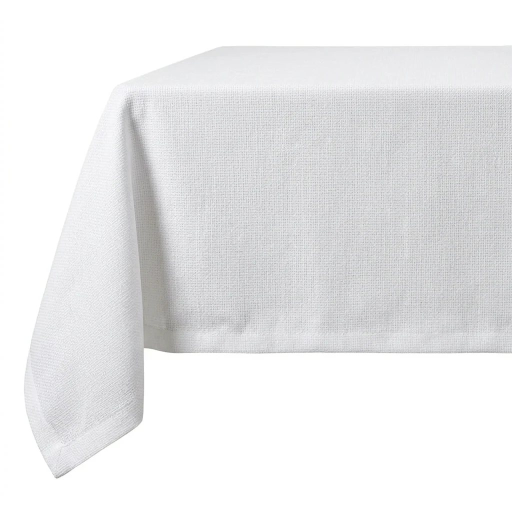 Magnificent Basketweave Woven White Tablecloth