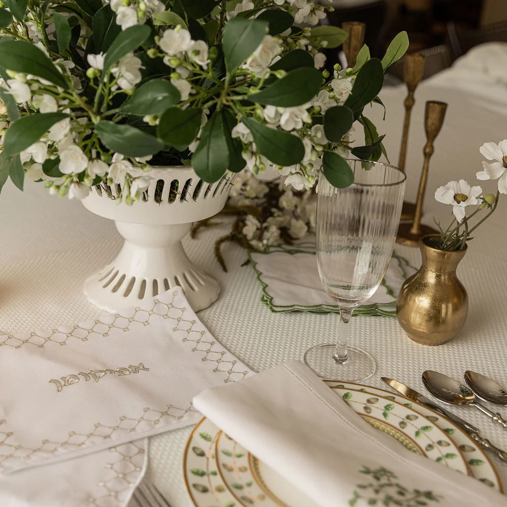 Magnificent Basketweave Woven White Tablecloth - Image 4