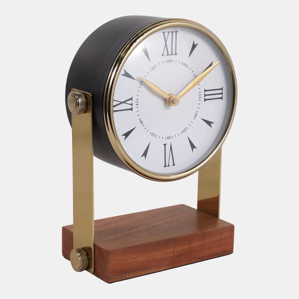 Round Clock On Wood Base - Image 2