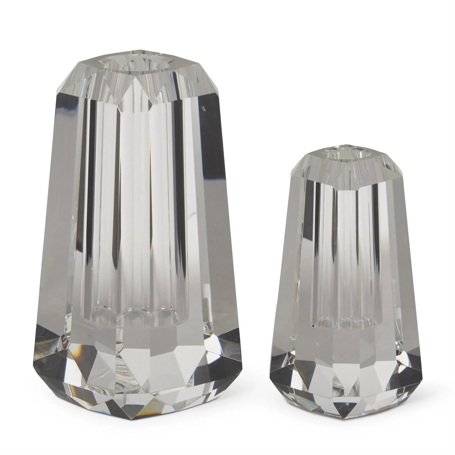 Set of 2 Crystal Glass Geometric Bud Vases