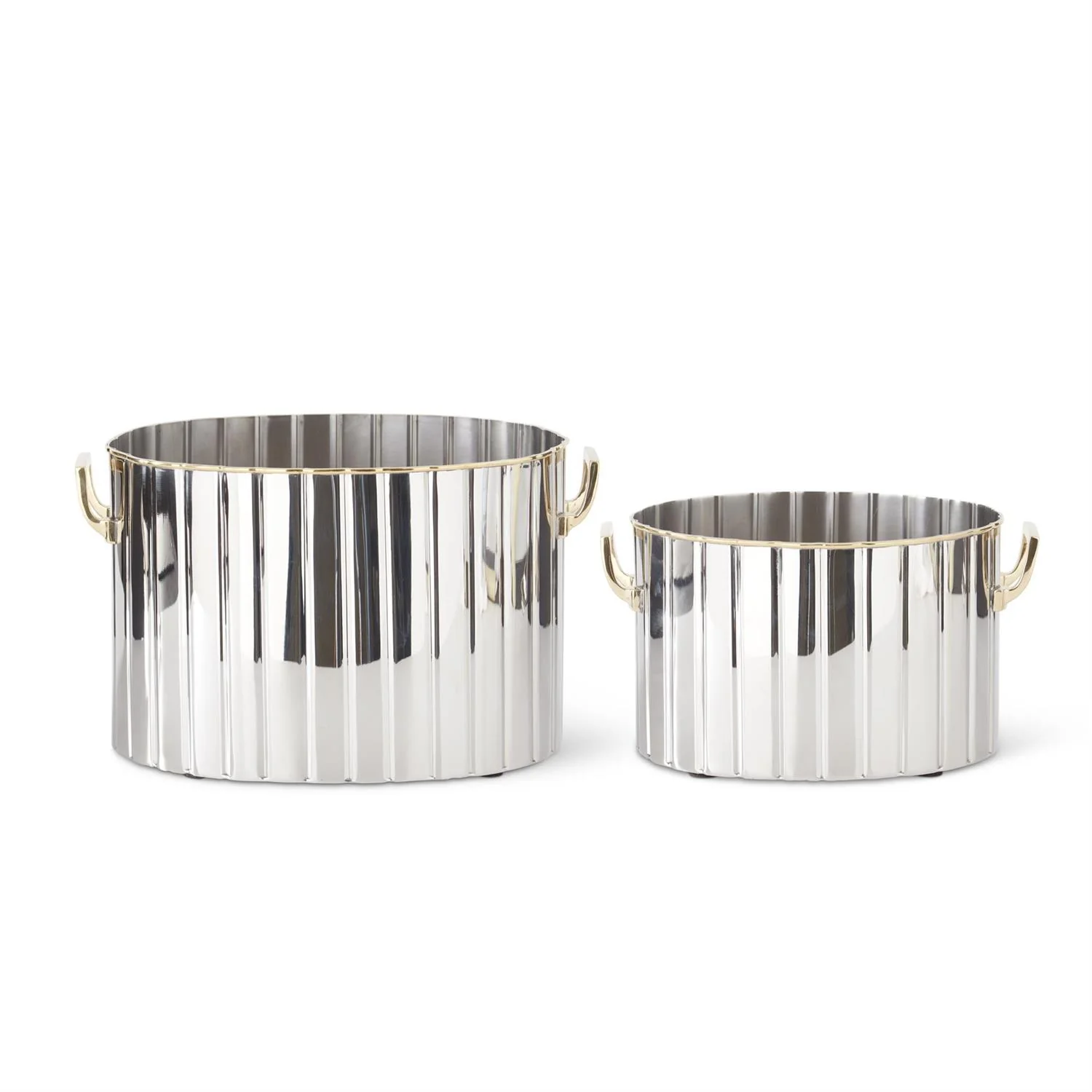 Set of 2 Gold Trimmed Ribbed Oval Wine Chillers