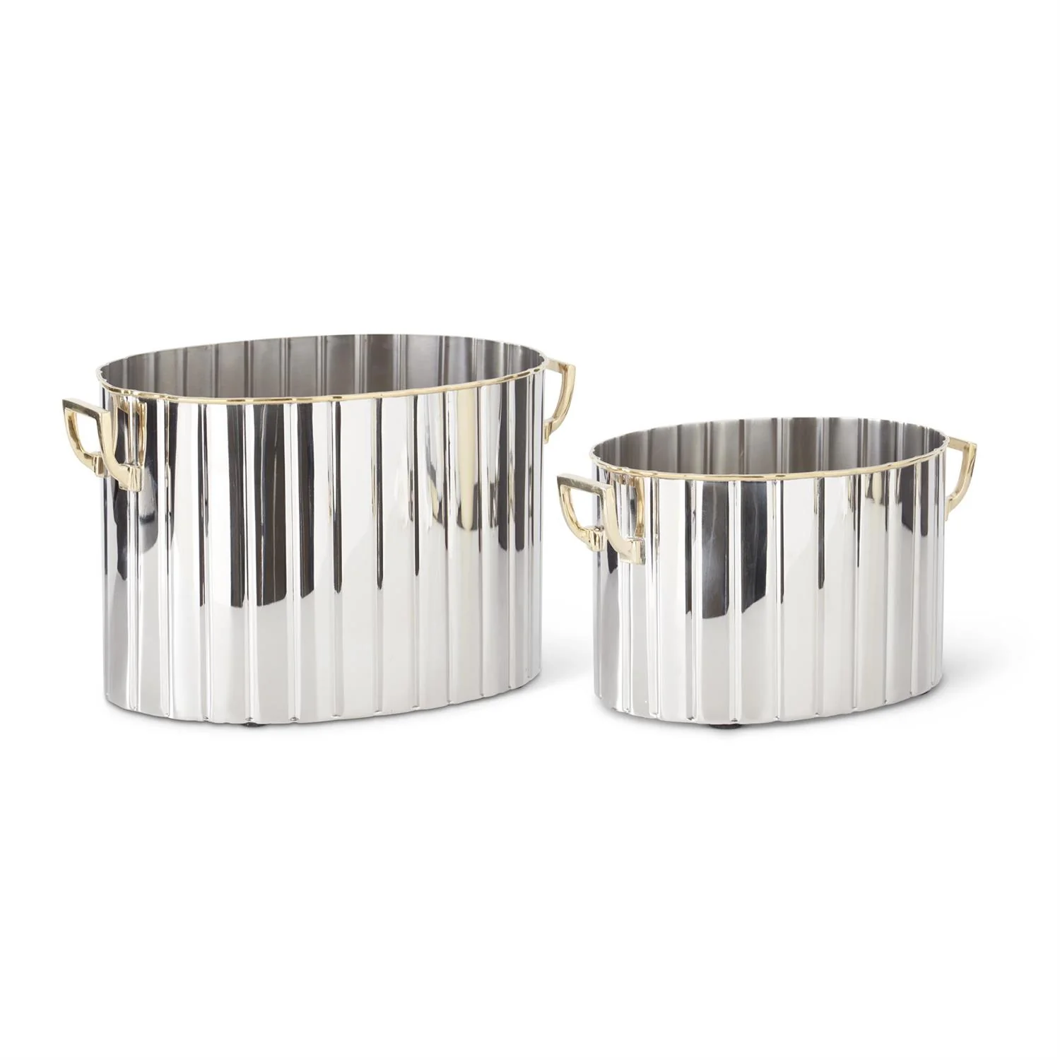Set of 2 Gold Trimmed Ribbed Oval Wine Chillers - Image 2