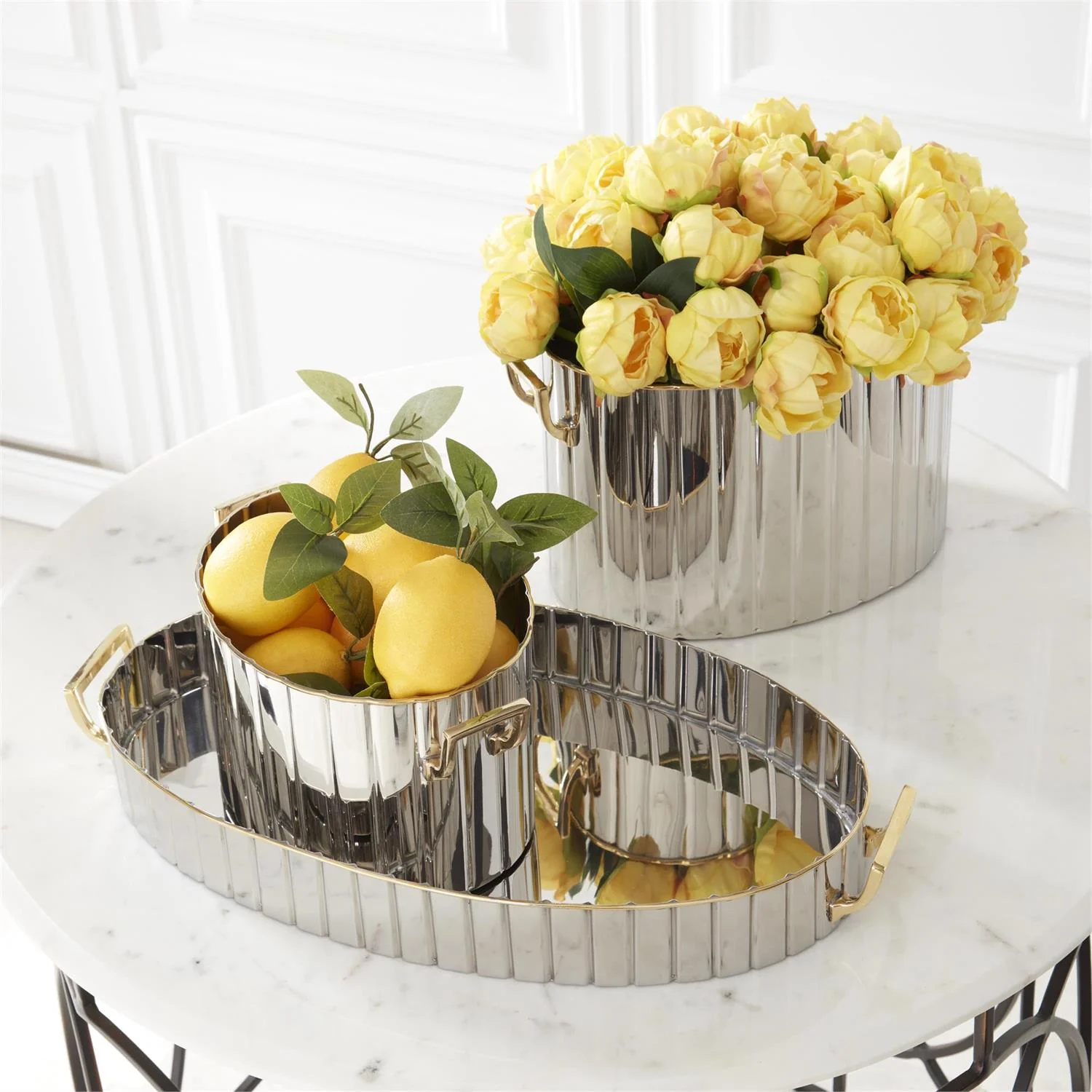 Set of 2 Gold Trimmed Ribbed Oval Wine Chillers - Image 3