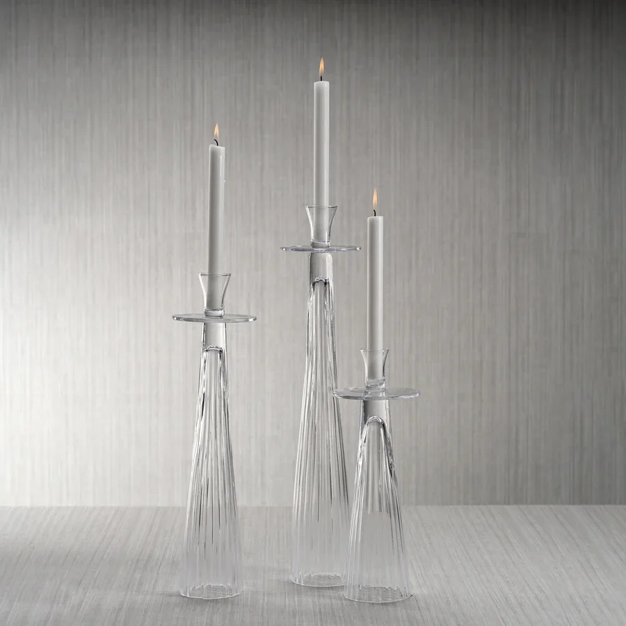 Tall Ribbed Glass Taper Holder - Image 2